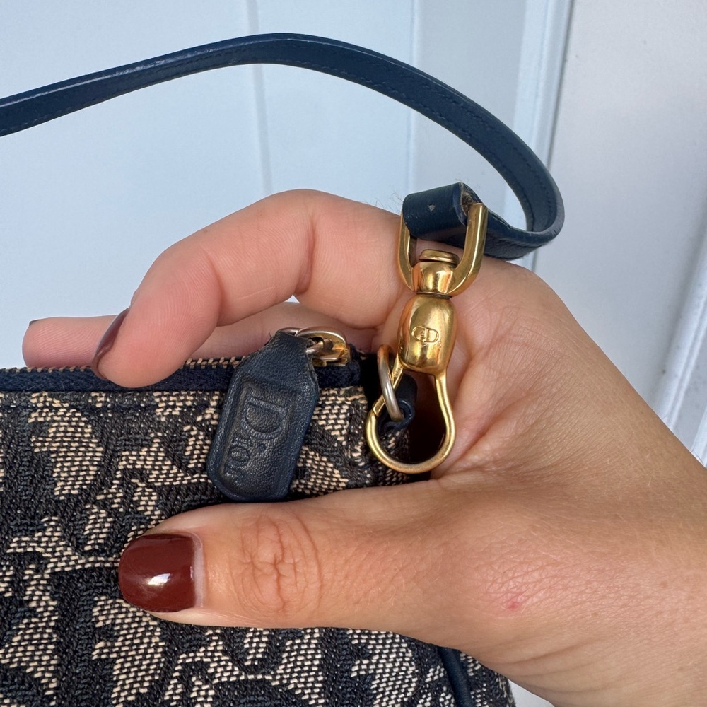 Authentic Vintage Christian Dior Oblique Saddle Bag Navy Blue Gold Hardware - Picture 6 of 11